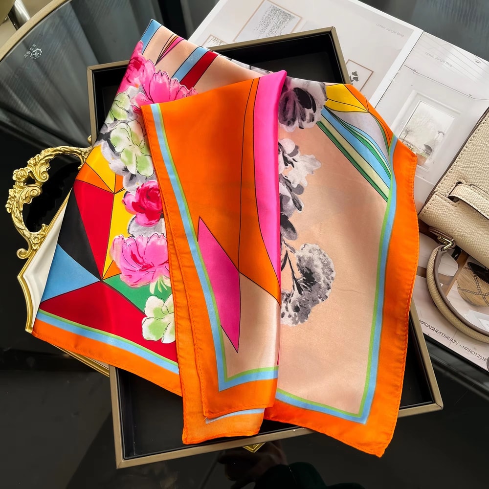 Luxury Square Satin Silk Scarf For Women Hair Hijab Neckerchief 9