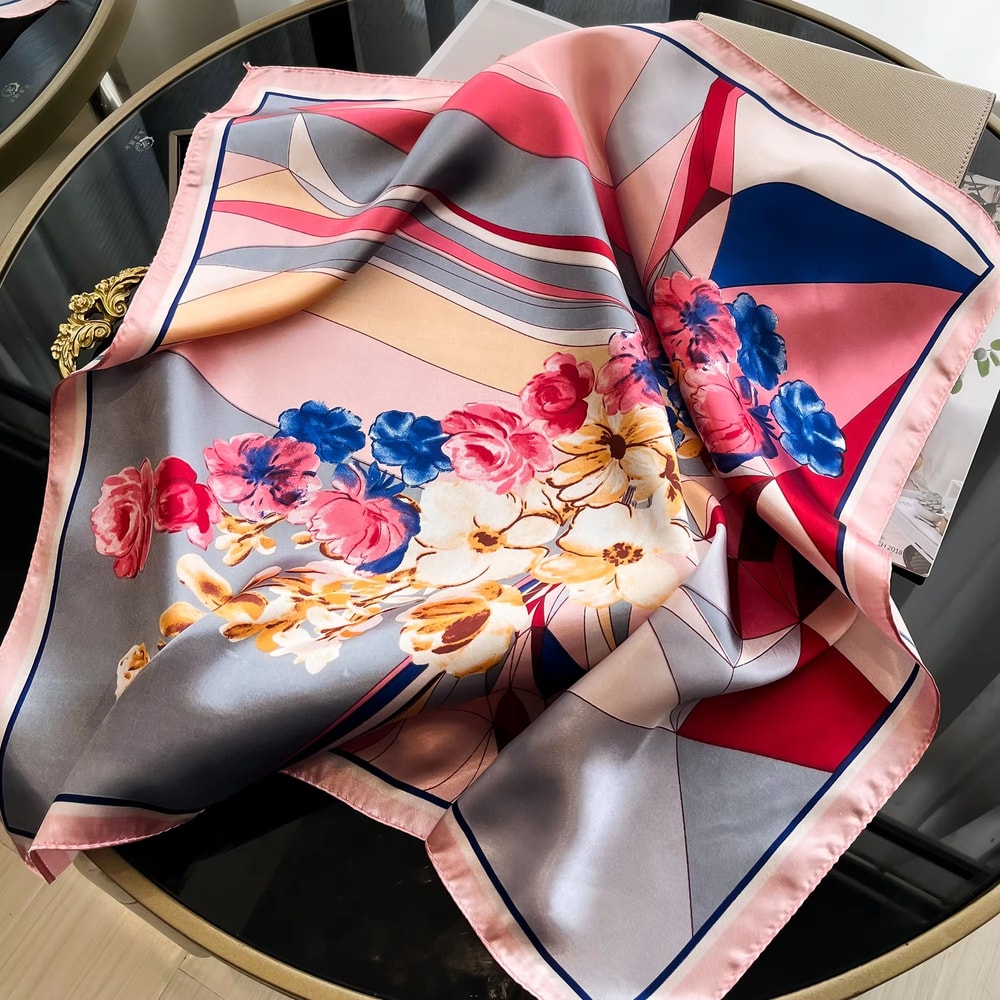 Luxury Square Satin Silk Scarf For Women Hair Hijab Neckerchief 10