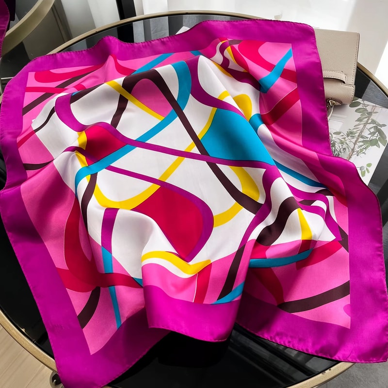 Luxury Square Satin Silk Scarf For Women Hair Hijab Neckerchief 1