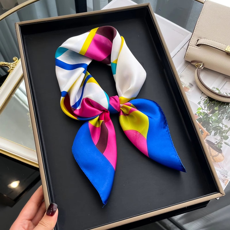 Luxury Square Satin Silk Scarf For Women Hair Hijab Neckerchief 2