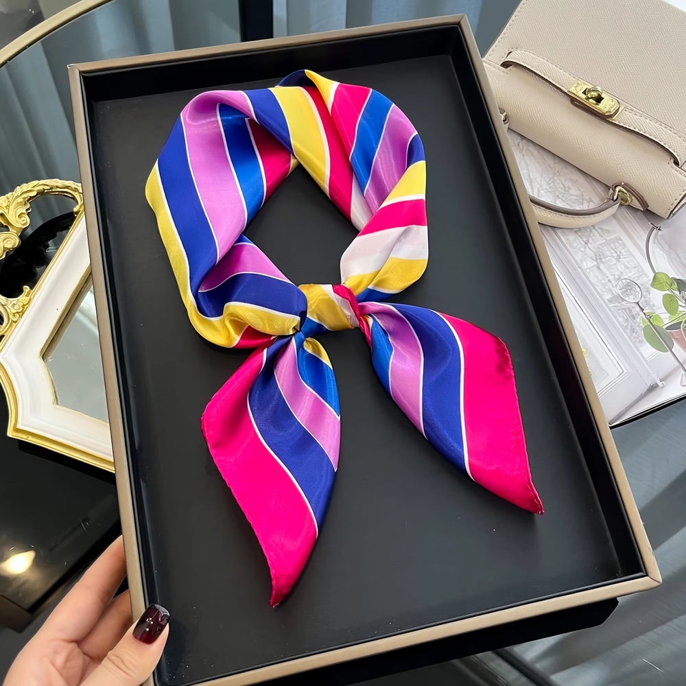 Luxury Square Satin Silk Scarf For Women Hair Hijab Neckerchief 4