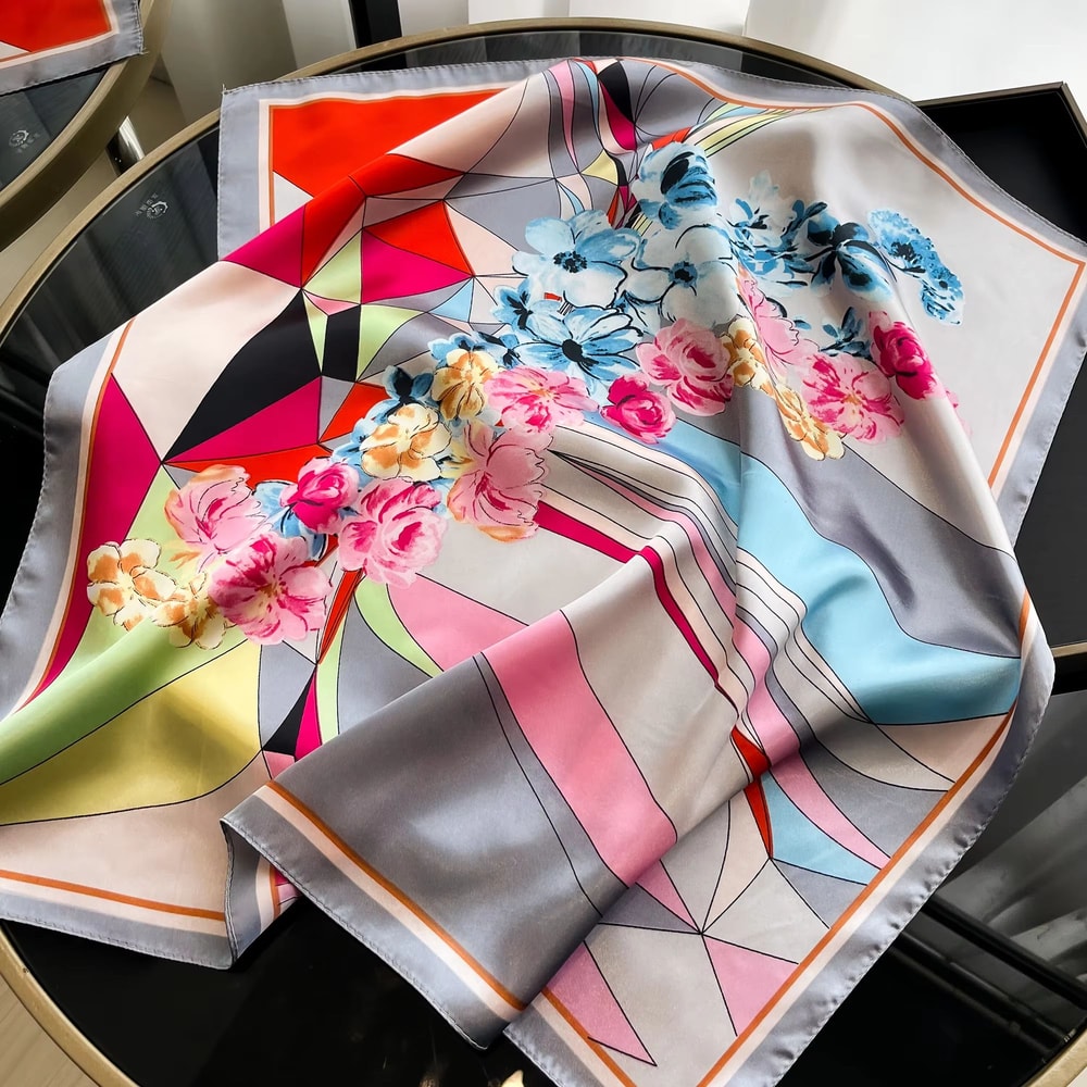 Luxury Square Satin Silk Scarf For Women Hair Hijab Neckerchief 7