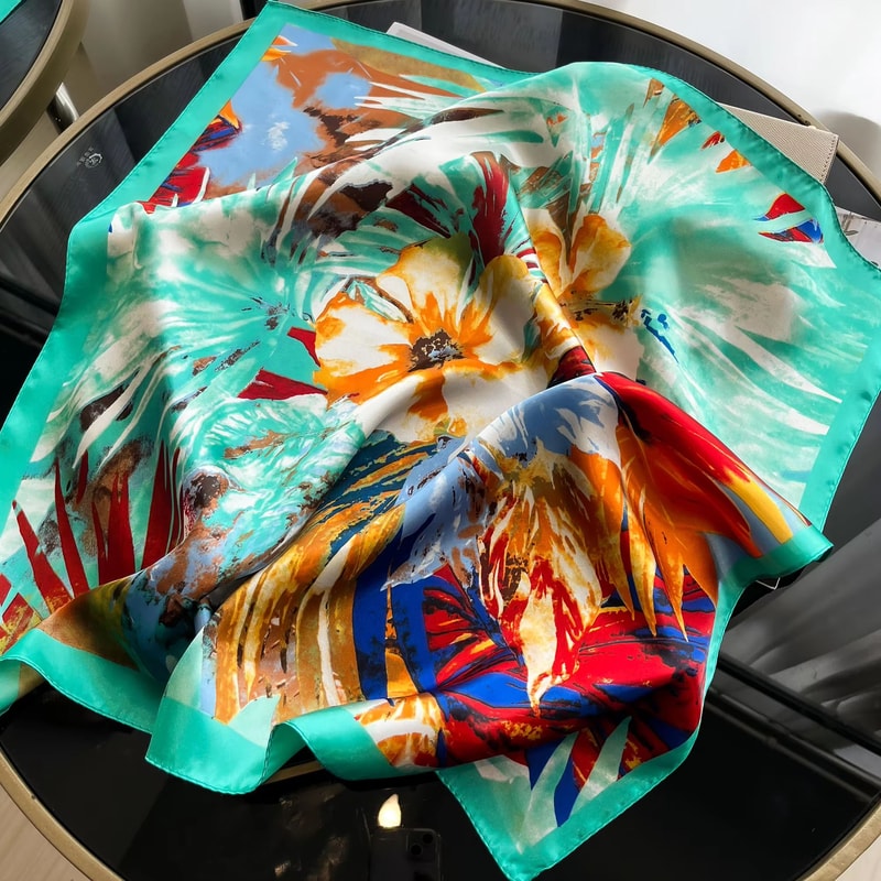 Luxury Square Satin Silk Scarf For Women Hair Hijab Neckerchief 8