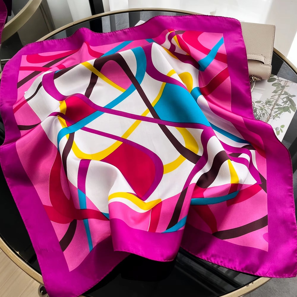 Luxury Square Satin Silk Scarf For Women Hair Hijab Neckerchief 11