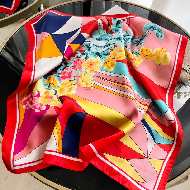 Luxury Square Satin Silk Scarf For Women Hair Hijab Neckerchief 12