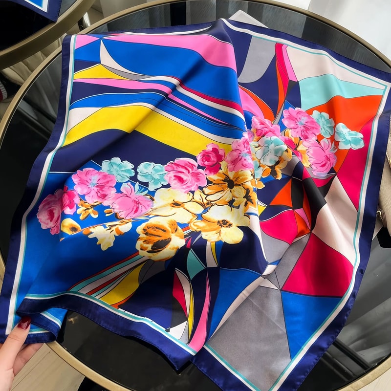 Luxury Square Satin Silk Scarf For Women Hair Hijab Neckerchief 13