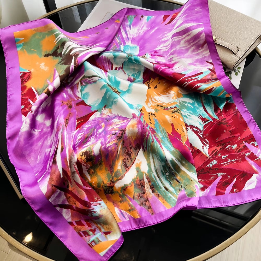 Luxury Square Satin Silk Scarf For Women Hair Hijab Neckerchief 16
