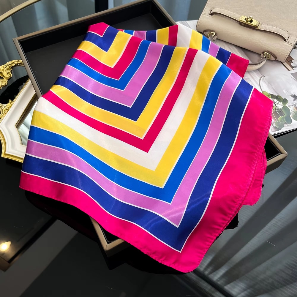 Luxury Square Satin Silk Scarf For Women Hair Hijab Neckerchief 17