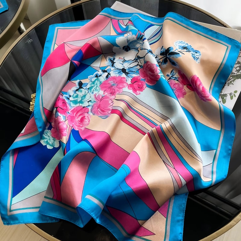 Luxury Square Satin Silk Scarf For Women Hair Hijab Neckerchief 18