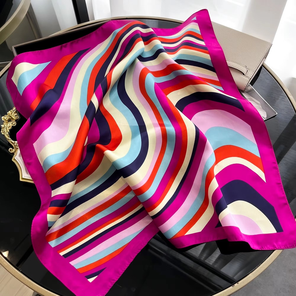 Luxury Square Satin Silk Scarf For Women Hair Hijab Neckerchief 19
