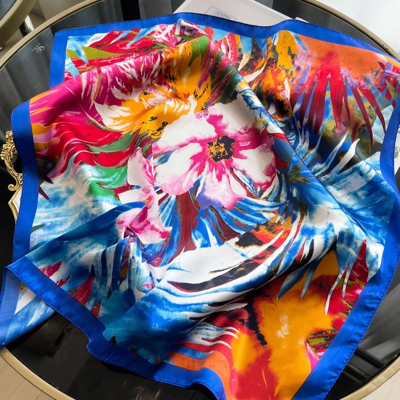 Luxury Square Satin Silk Scarf For Women Hair Hijab Neckerchief 20