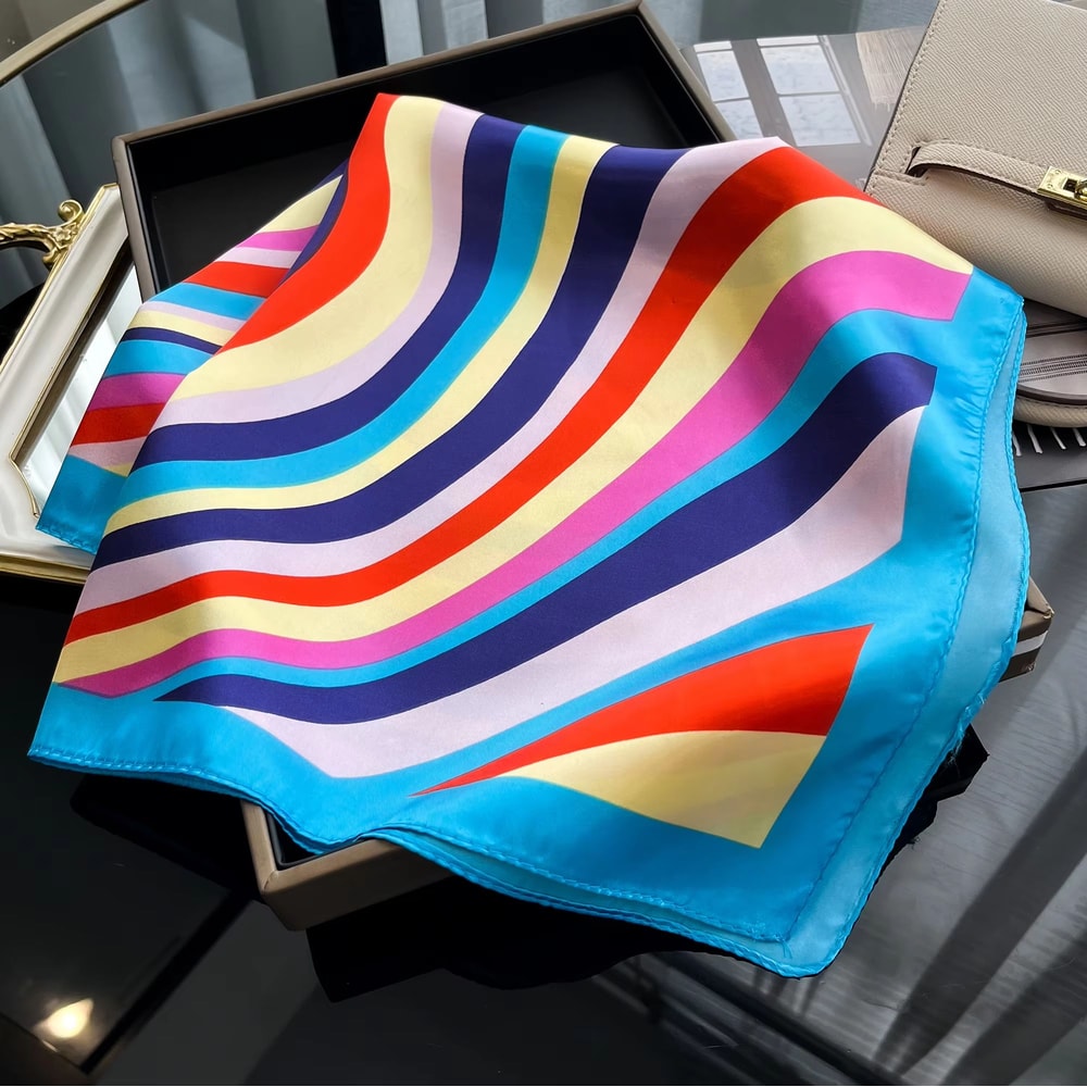 Luxury Square Satin Silk Scarf For Women Hair Hijab Neckerchief 21