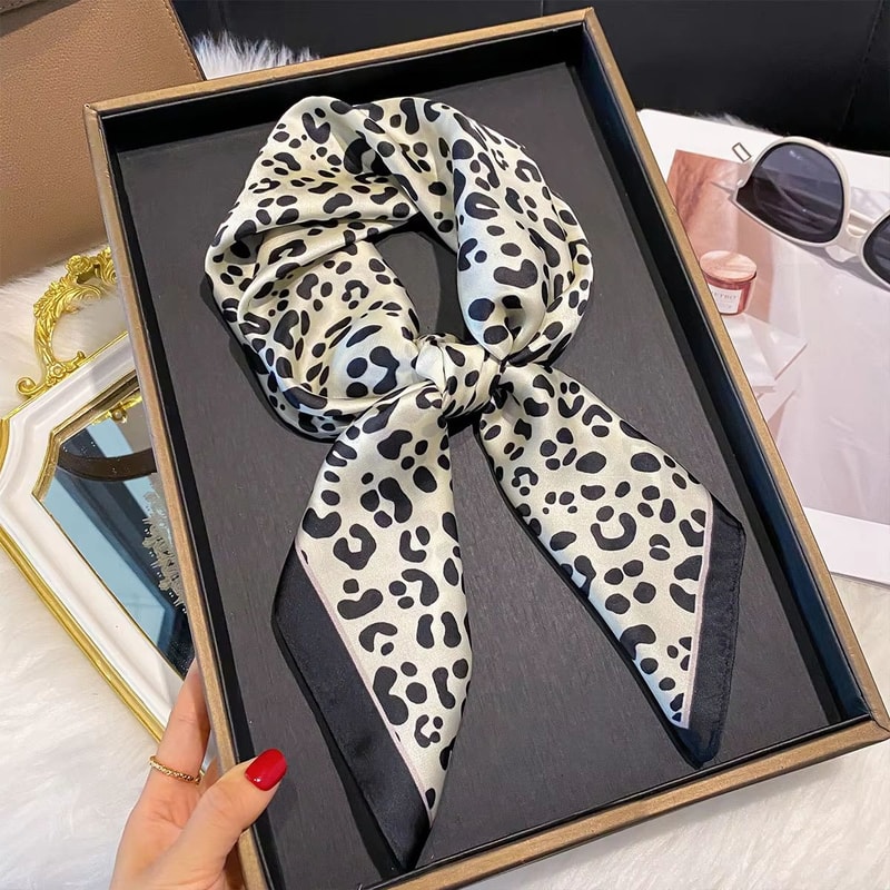 Leopard Print Satin Square Scarf For Women Hair Headband Neck Accessory 2