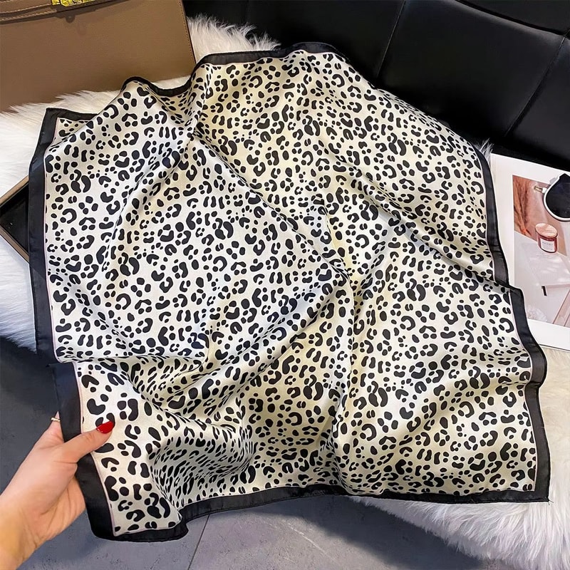 Leopard Print Satin Square Scarf For Women Hair Headband Neck Accessory 6