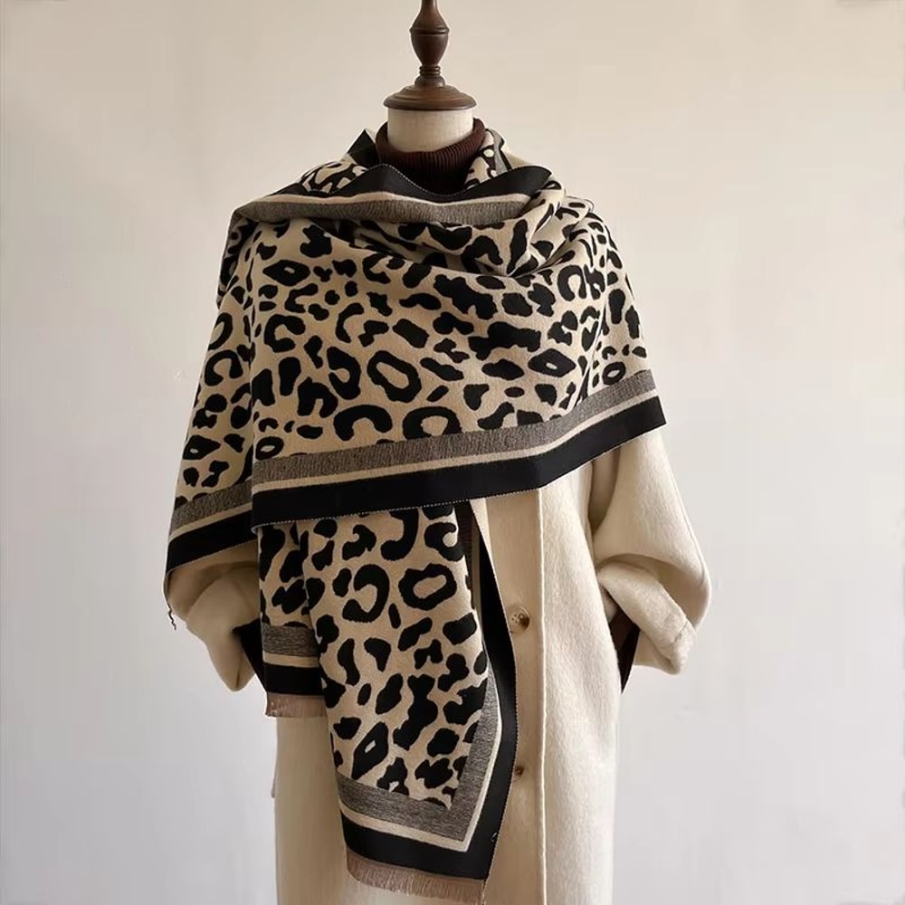 Warm Leopard Print Pashmina Scarf For Women Autumn Winter Wrap 0