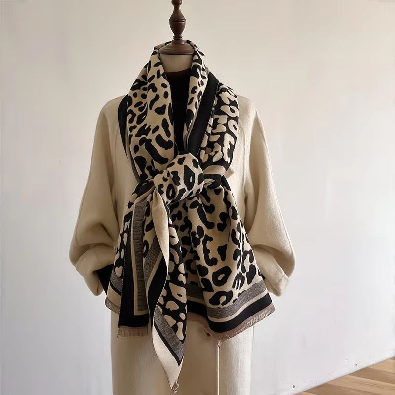 Warm Leopard Print Pashmina Scarf For Women Autumn Winter Wrap 3