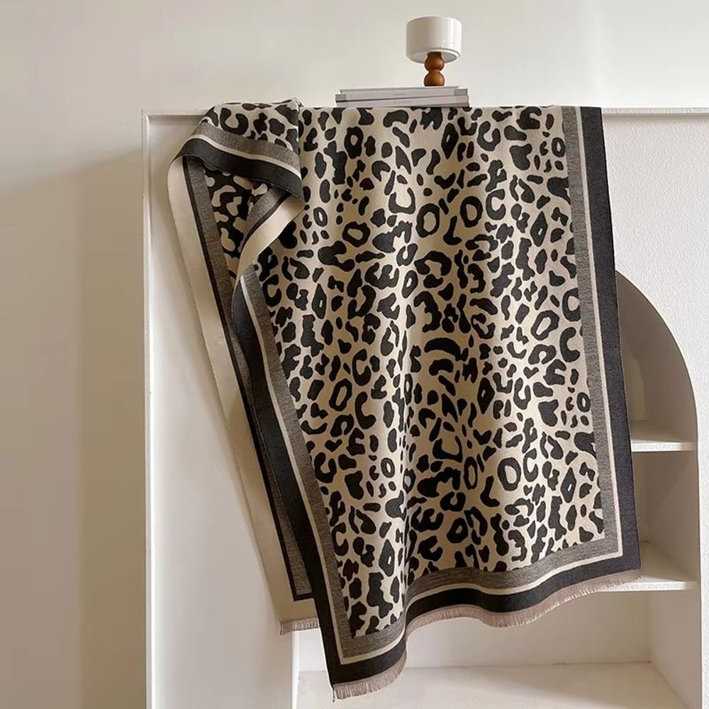 Warm Leopard Print Pashmina Scarf For Women Autumn Winter Wrap 7