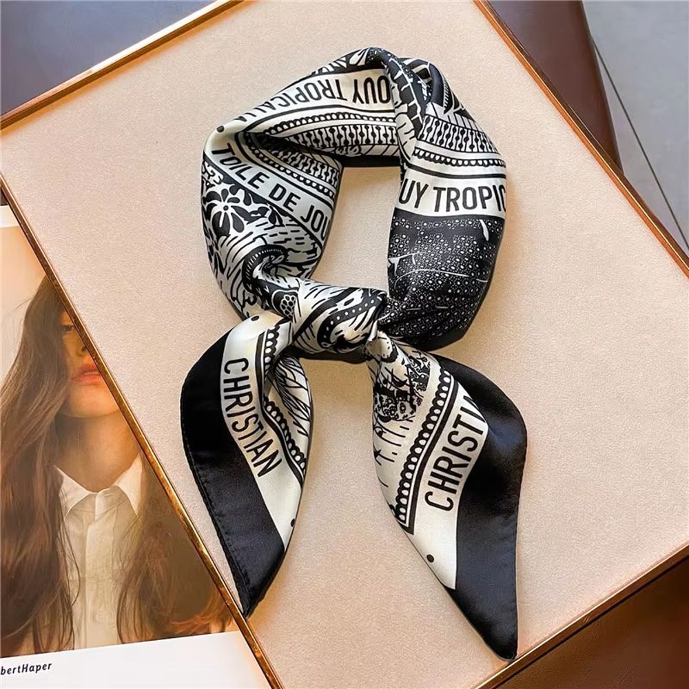 Luxury Printed Satin Silk Scarf 2756x2756in Square For Women Hair Hijab Neck Tie 1