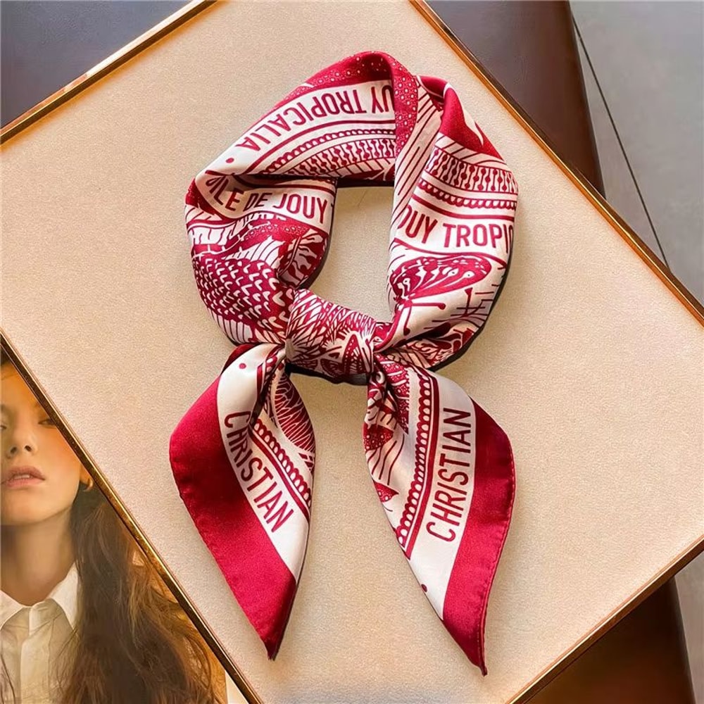 Luxury Printed Satin Silk Scarf 2756x2756in Square For Women Hair Hijab Neck Tie 2