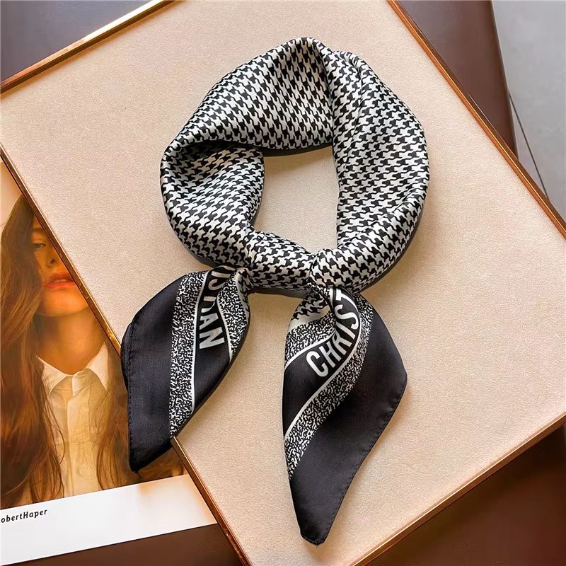 Luxury Printed Satin Silk Scarf 2756x2756in Square For Women Hair Hijab Neck Tie 3