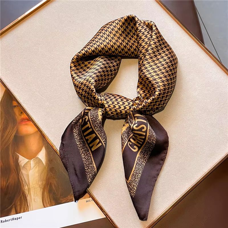 Luxury Printed Satin Silk Scarf 2756x2756in Square For Women Hair Hijab Neck Tie 4