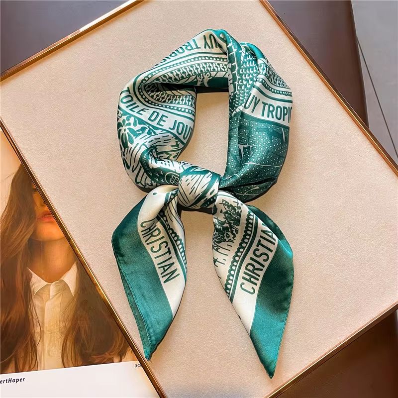 Luxury Printed Satin Silk Scarf 2756x2756in Square For Women Hair Hijab Neck Tie 8