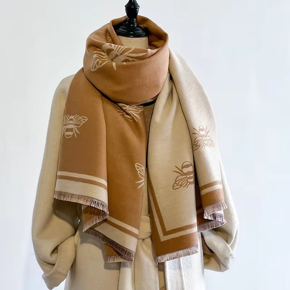 Luxury TwoSided Bees Pattern Pashmina Shawl Soft Warm Winter Blanket Scarf 5