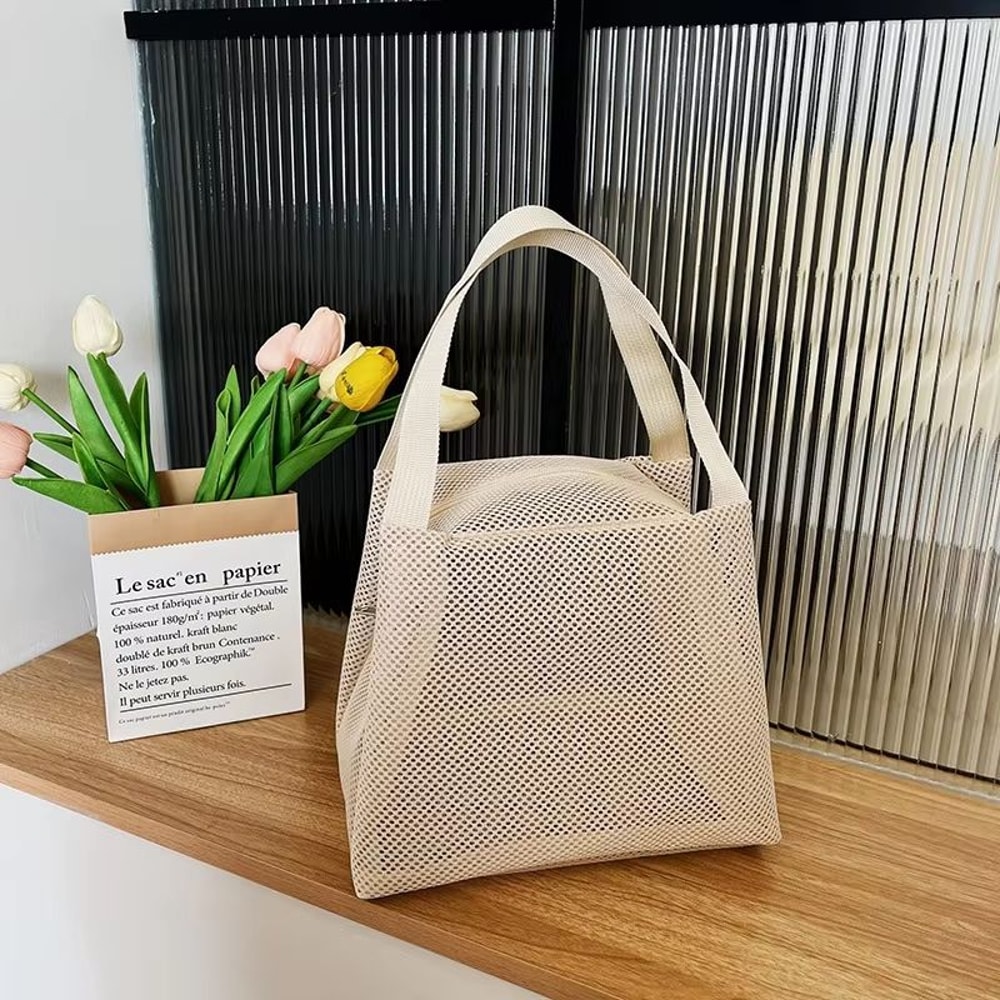 Large Capacity Mesh Travel And Cosmetic Zipper Pouch With Handle 2