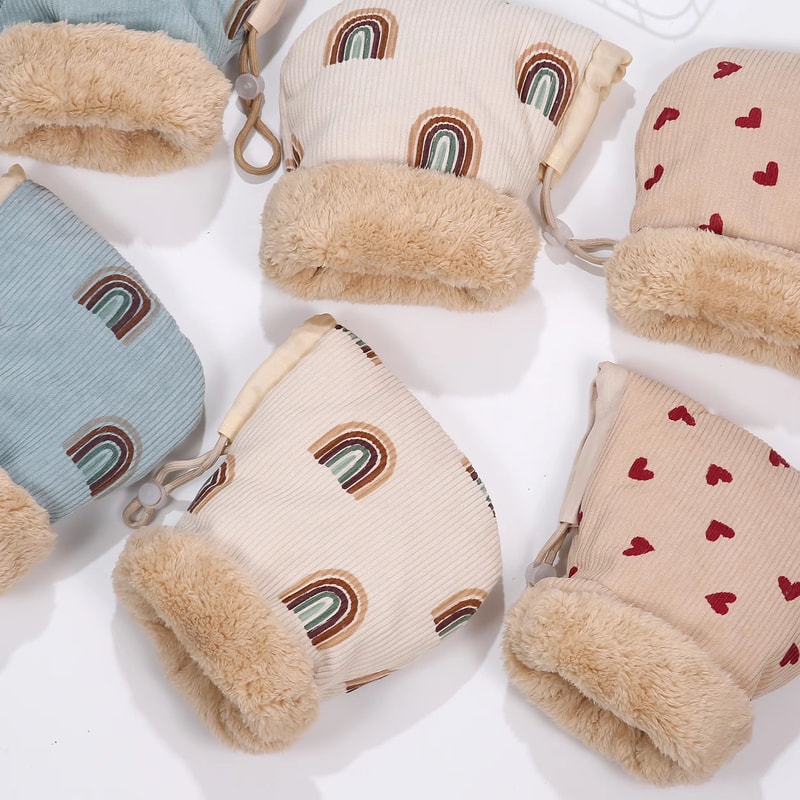 Windproof Infant Stroller Gloves Childrens Outdoor Winter Mittens Cartoon Printed Hands Warmer Scoo 2