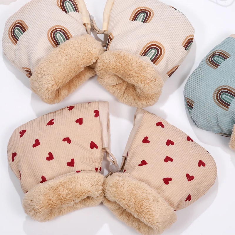 Windproof Infant Stroller Gloves Childrens Outdoor Winter Mittens Cartoon Printed Hands Warmer Scoo 5