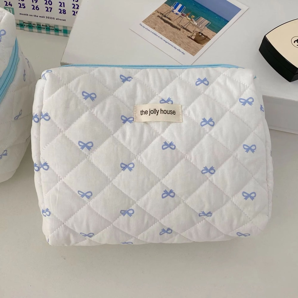 Fashion Cherry Quilted Cotton Makeup Bag Portable Cosmetic Tote For Women 10