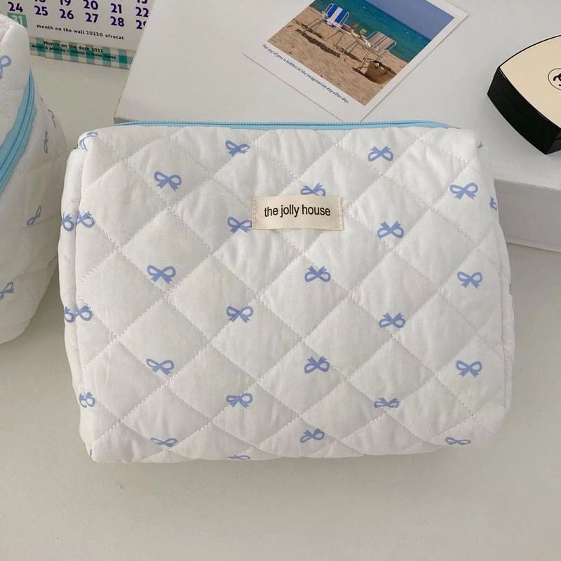 Fashion Cherry Quilted Cotton Makeup Bag Portable Cosmetic Tote For Women 10