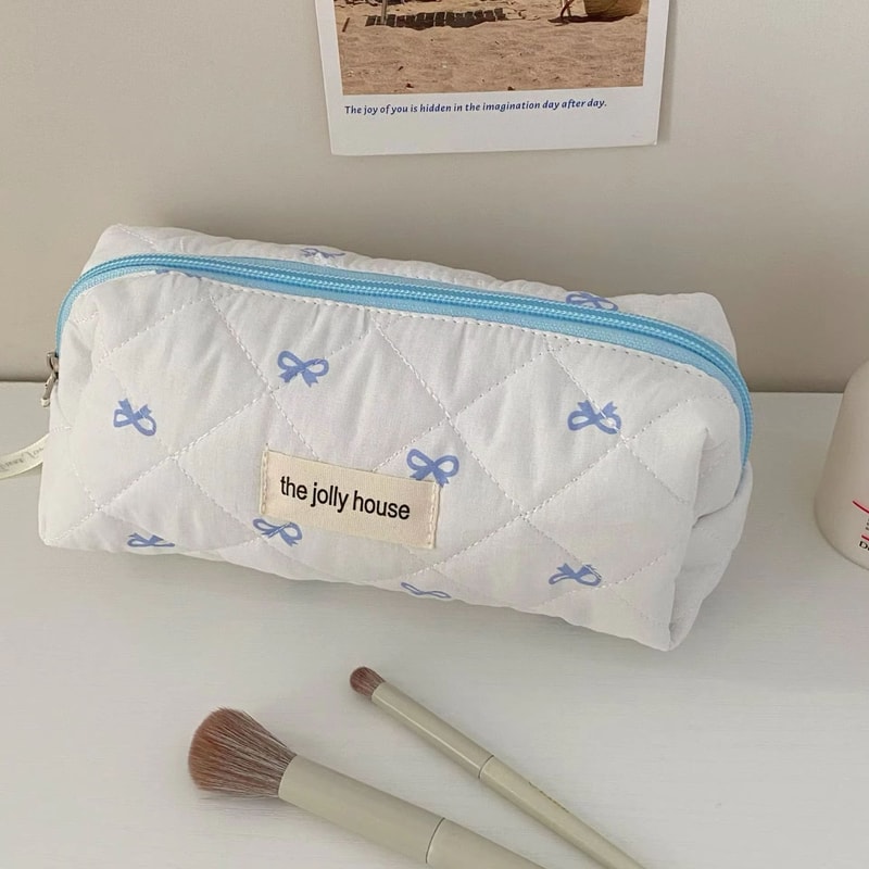 Fashion Cherry Quilted Cotton Makeup Bag Portable Cosmetic Tote For Women 11