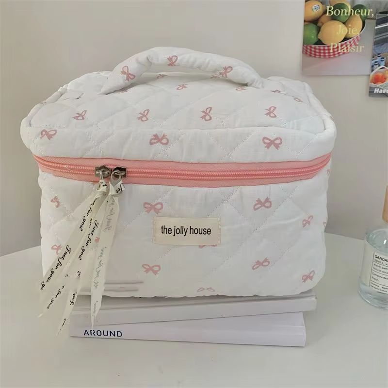 Fashion Cherry Quilted Cotton Makeup Bag Portable Cosmetic Tote For Women 12