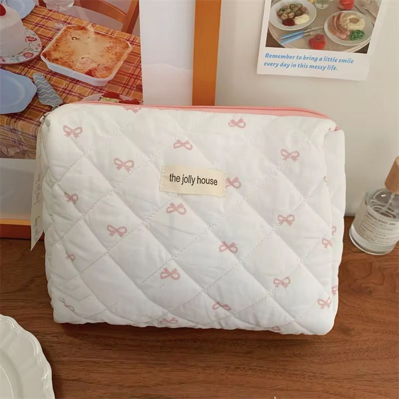 Fashion Cherry Quilted Cotton Makeup Bag Portable Cosmetic Tote For Women 13