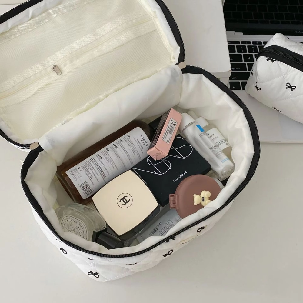 Fashion Cherry Quilted Cotton Makeup Bag Portable Cosmetic Tote For Women 2