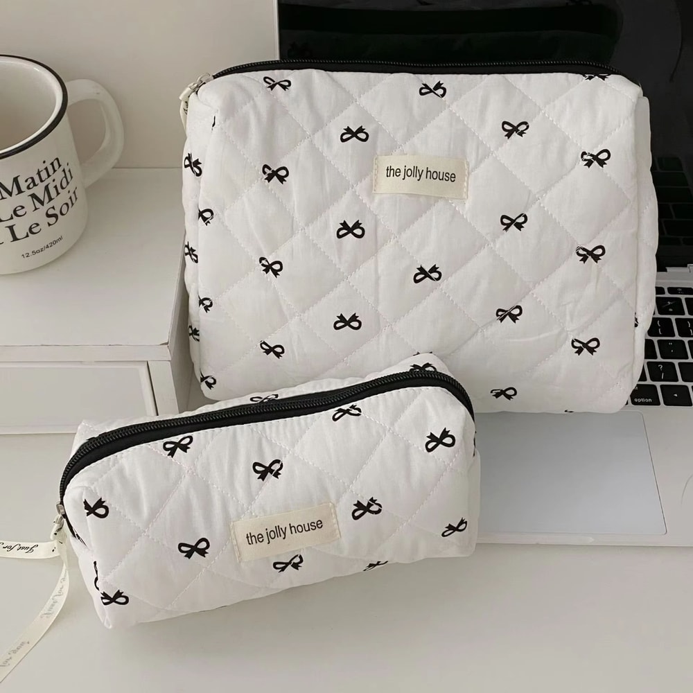 Fashion Cherry Quilted Cotton Makeup Bag Portable Cosmetic Tote For Women 3