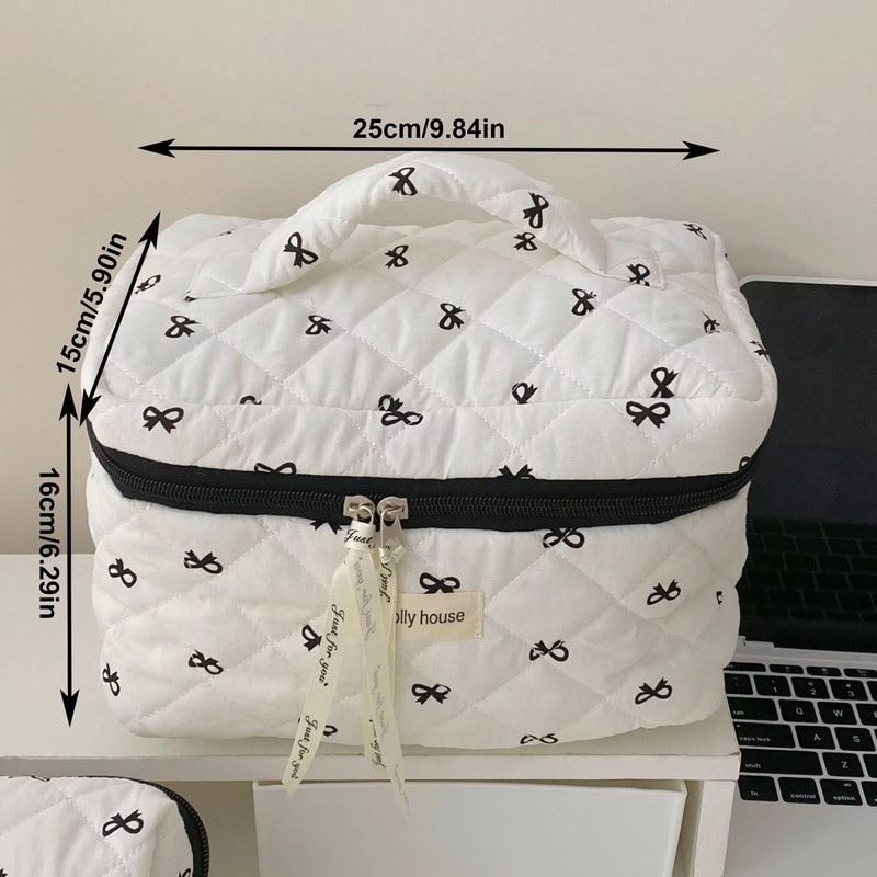 Fashion Cherry Quilted Cotton Makeup Bag Portable Cosmetic Tote For Women 6