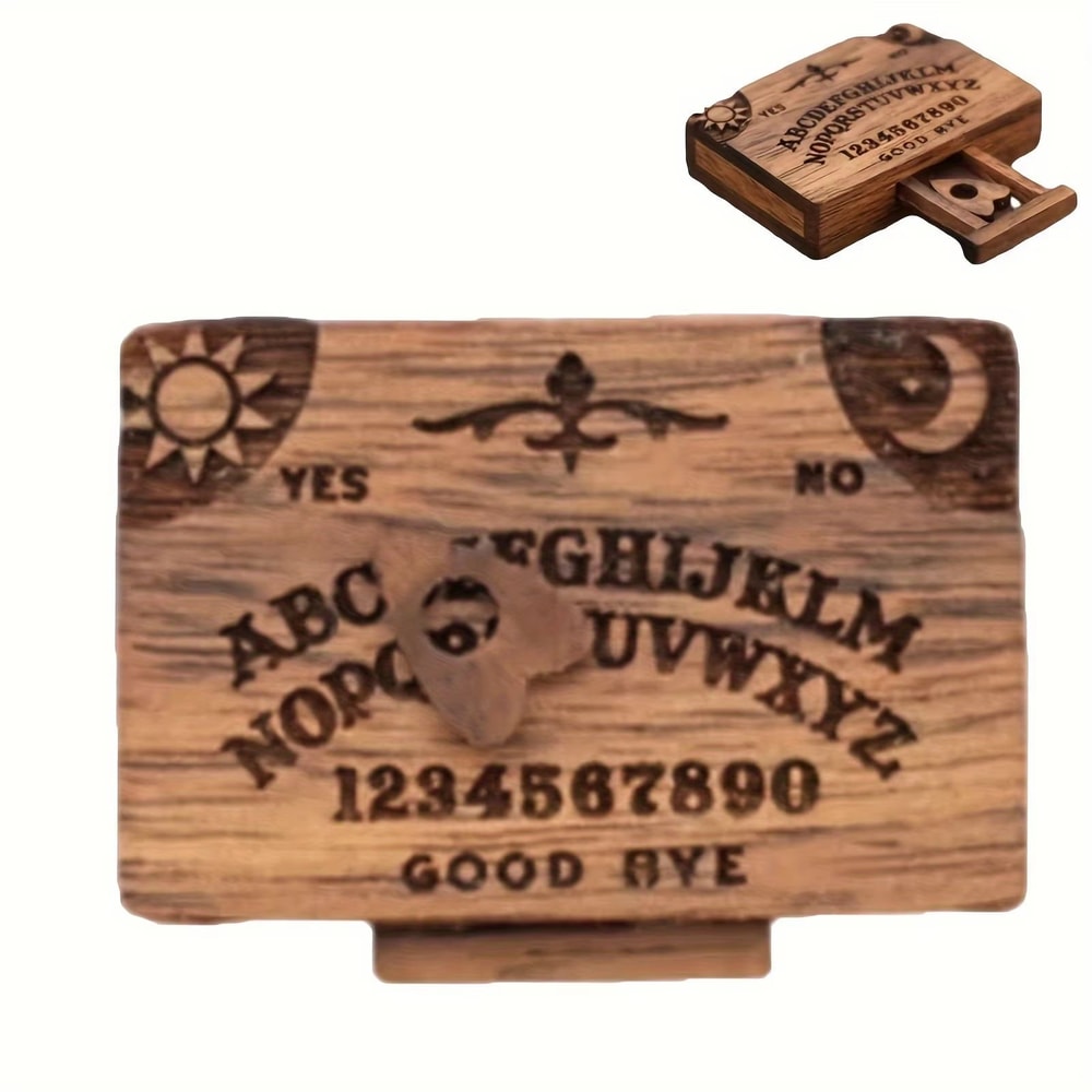 Mini Wooden Ouija Board With Drawer And Planchettes Spirit Board Home Decor 5
