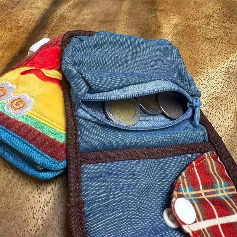 Cute Canvas Short Zipper Wallet For Women Small Fold Coin Purse And Card Holder In Denim Or Corduro 4