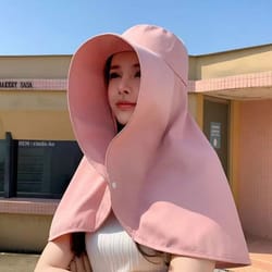 women wide brim sun visor hat with neck cover uv protection ponytail cap for fishing hiking