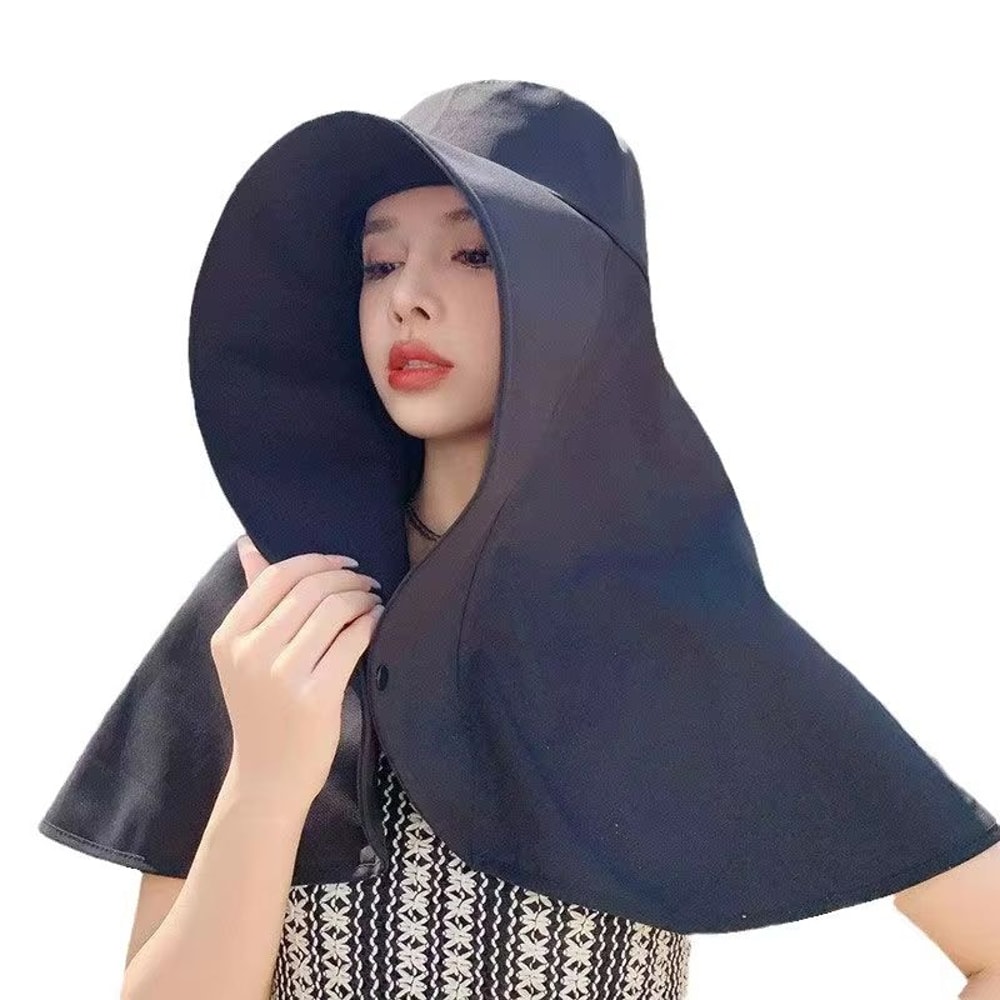 Women Wide Brim Sun Visor Hat With Neck Cover UV Protection Ponytail Cap For Fishing Hiking 5