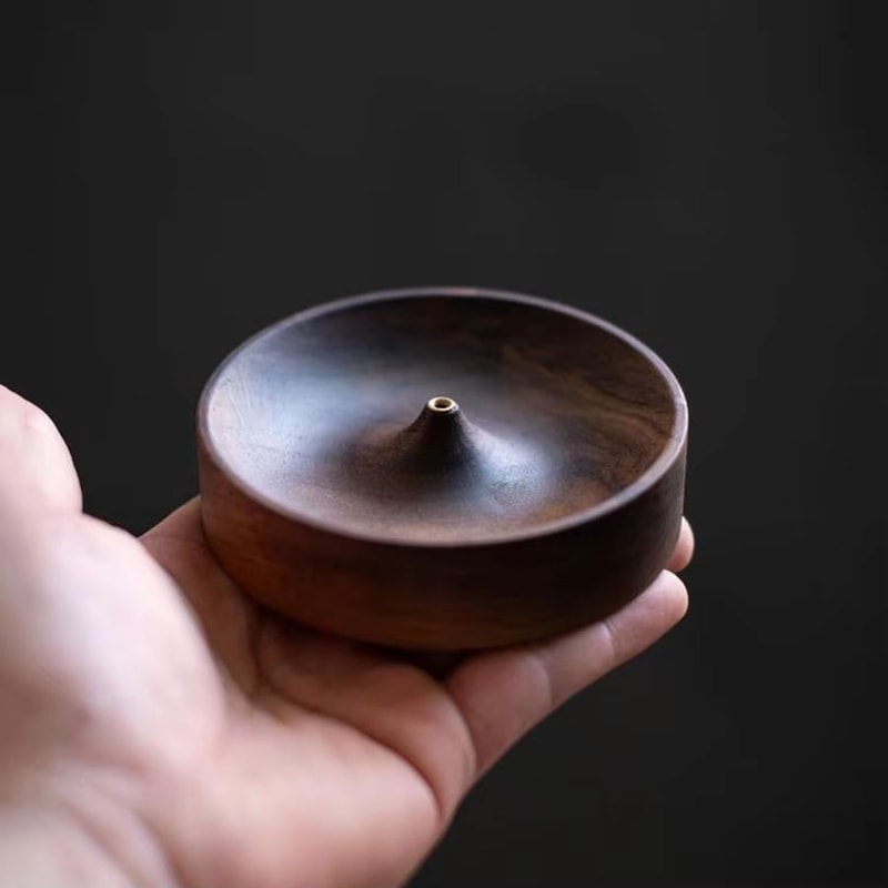 North American Black Walnut Incense Stick Holder Handmade Tea Ceremony Round Burner Tray 2