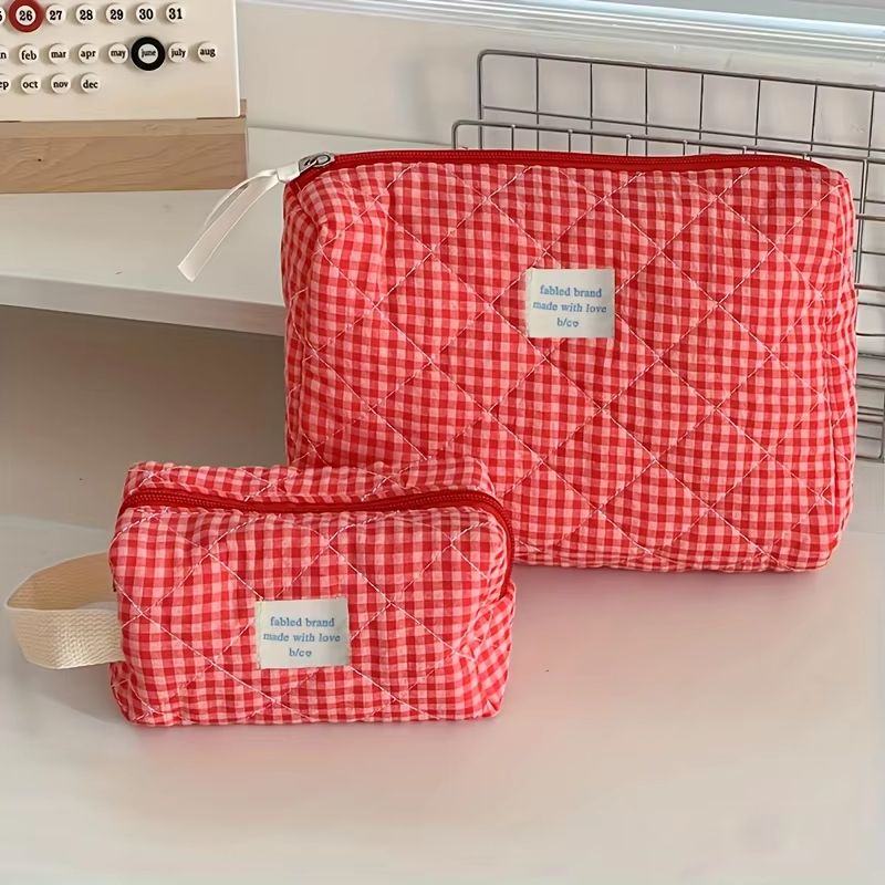 Large Capacity Plaid Makeup Bag Portable Cosmetic Toiletry Organizer 1