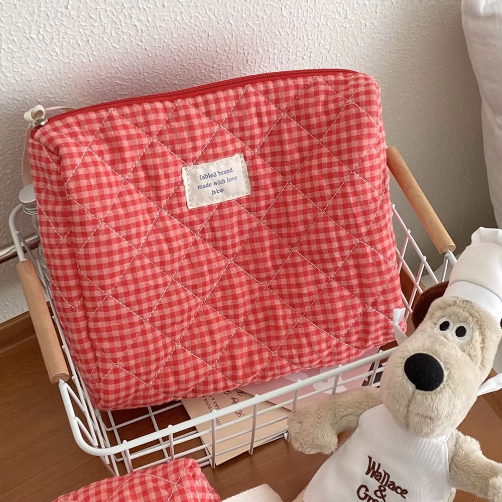 Large Capacity Plaid Makeup Bag Portable Cosmetic Toiletry Organizer 6