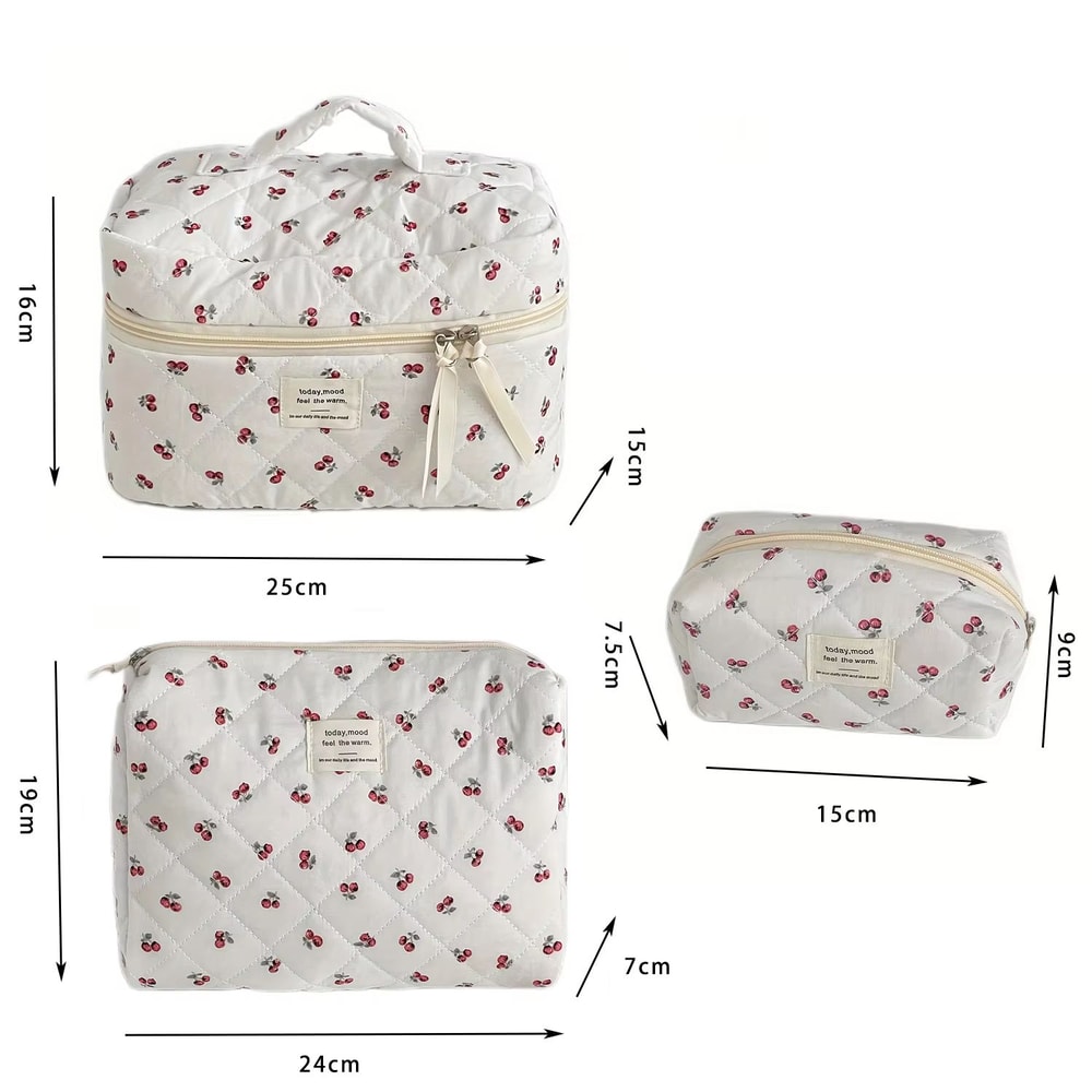 Cherry Quilted Makeup Bag Portable Cosmetic Travel Pouch 5