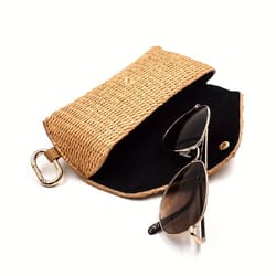 durable woven straw eyeglass case protective fashion glasses pouch with hook