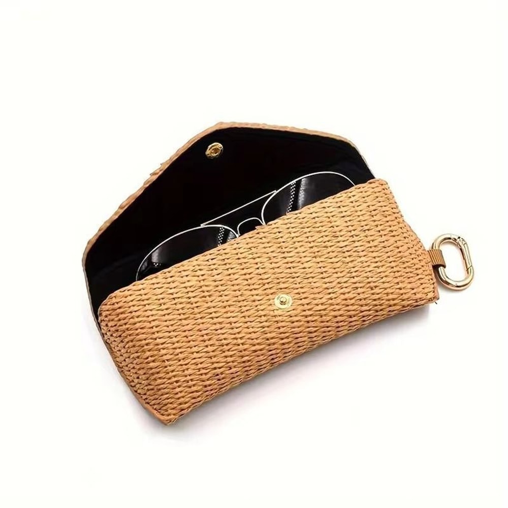 Durable Woven Straw Eyeglass Case Protective Fashion Glasses Pouch With Hook 3