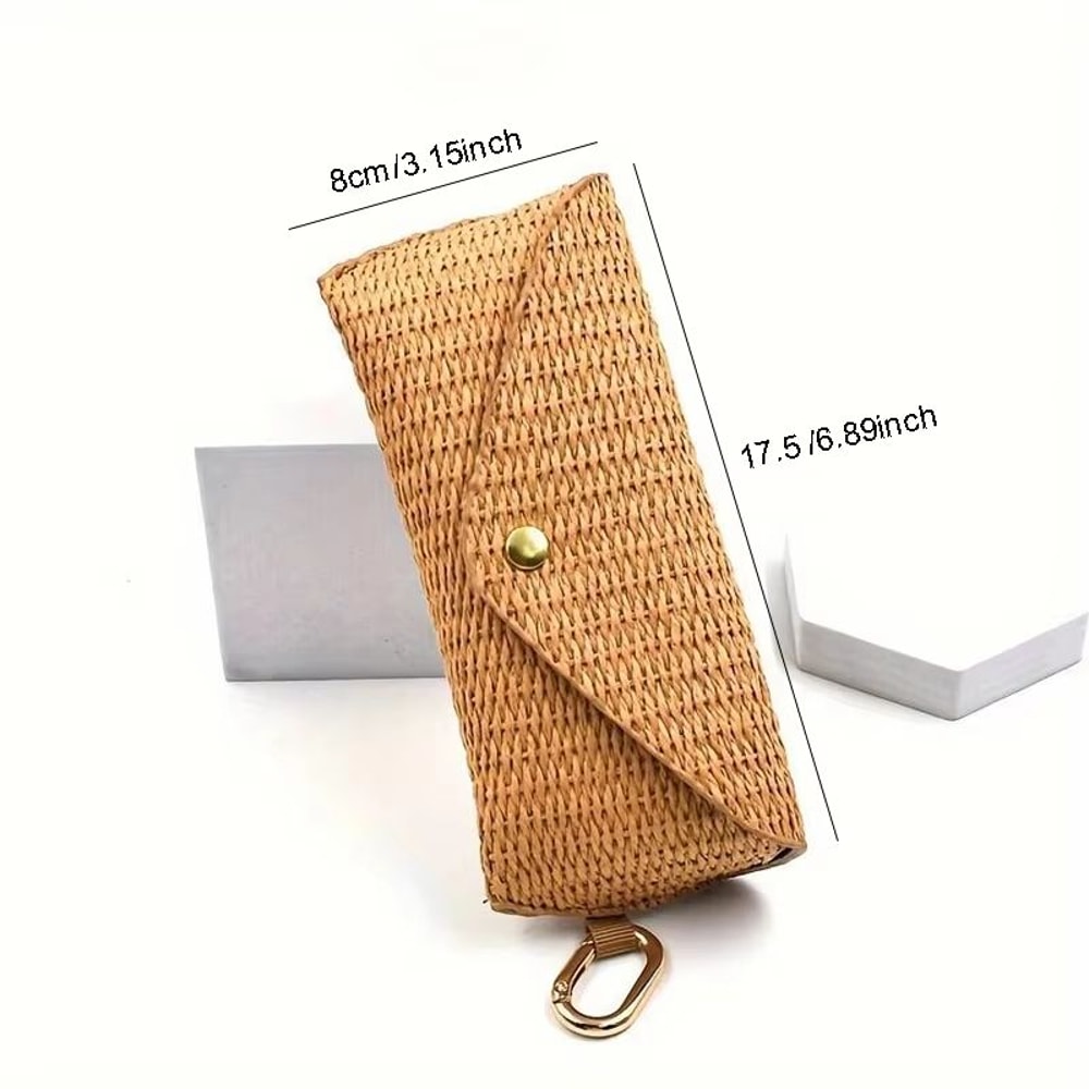 Durable Woven Straw Eyeglass Case Protective Fashion Glasses Pouch With Hook 5