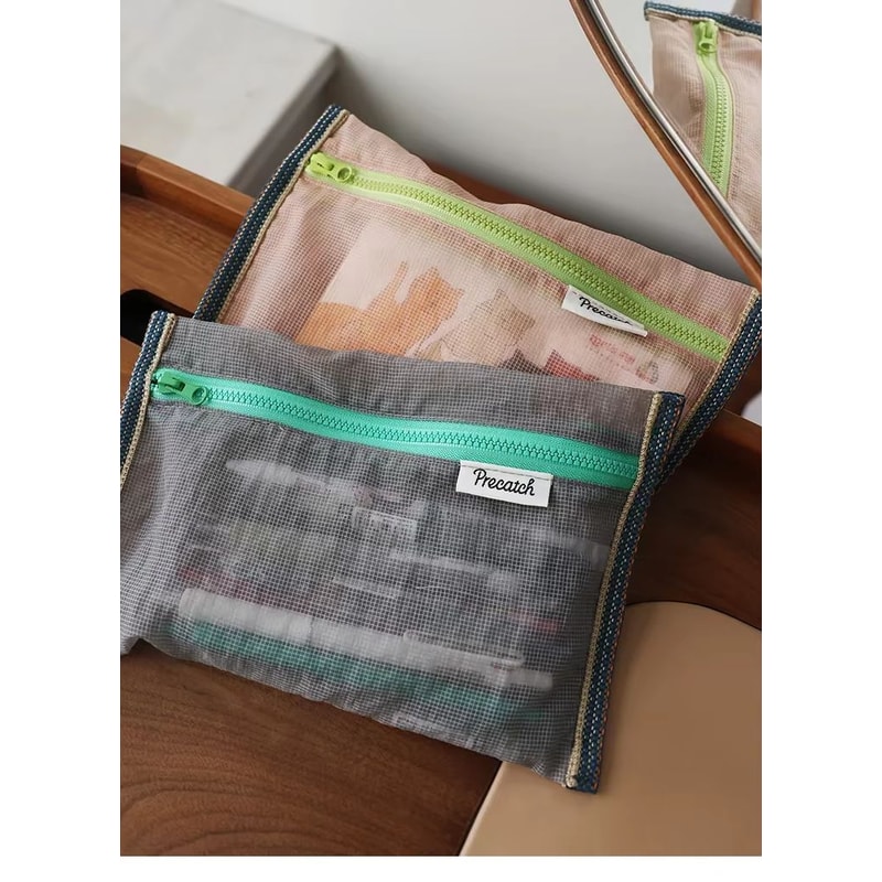 Translucent Mesh Nylon Storage Bag Portable Foldable Organizer For Travel Stationery 1
